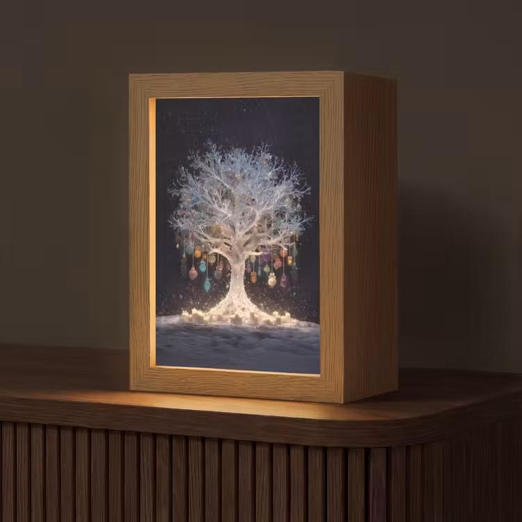 Sneeuwboom - Lichtjes - Wit - Kleurrijk Light Box met kabel (Tafellamp) klein -z3d_website