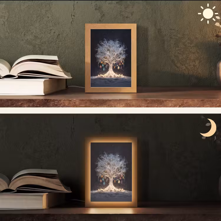 Sneeuwboom - Lichtjes - Wit - Kleurrijk Light Box met kabel (Tafellamp) klein -sfeer3