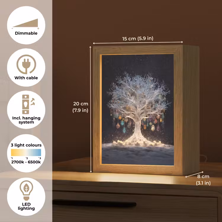 Sneeuwboom - Lichtjes - Wit - Kleurrijk Light Box met kabel (Tafellamp) klein -USP_EN