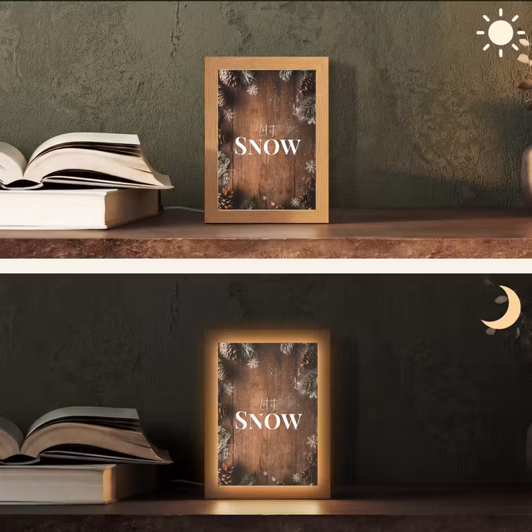 Sneeuw - Houtlook - Quote - Let it snow Light Box met kabel (Tafellamp) klein -sfeer3