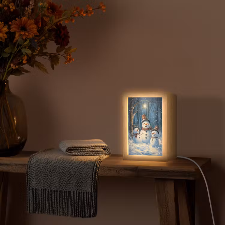 Sneeuwpop - Sneeuw - Winter - Bos Light Box met kabel (Tafellamp) klein -sfeer4