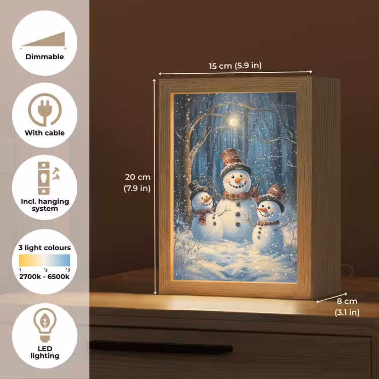 Sneeuwpop - Sneeuw - Winter - Bos Light Box met kabel (Tafellamp) klein -USP_EN