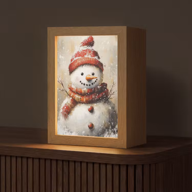 Sneeuwpop - Winter - Sneeuw - Beige Light Box met kabel (Tafellamp) klein -z3d_website