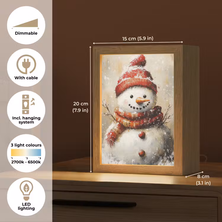 Sneeuwpop - Winter - Sneeuw - Beige Light Box met kabel (Tafellamp) klein -USP_EN