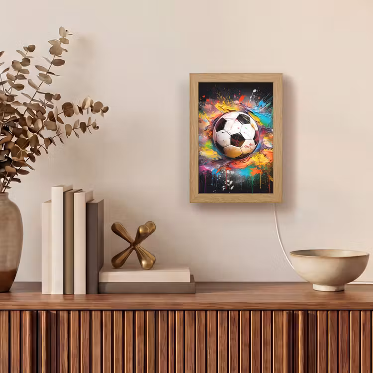 Voetbal - Verf - Kleuren - Zwart - Wit Light Box met kabel (Tafellamp) klein -sfeer2