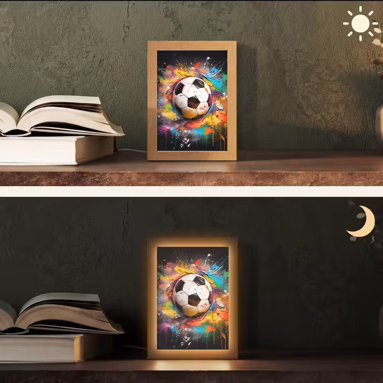 Voetbal - Verf - Kleuren - Zwart - Wit Light Box met kabel (Tafellamp) klein -sfeer3