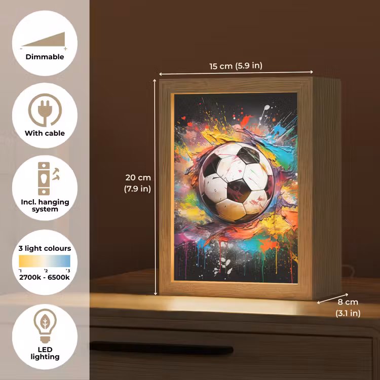 Voetbal - Verf - Kleuren - Zwart - Wit Light Box met kabel (Tafellamp) klein -USP_EN