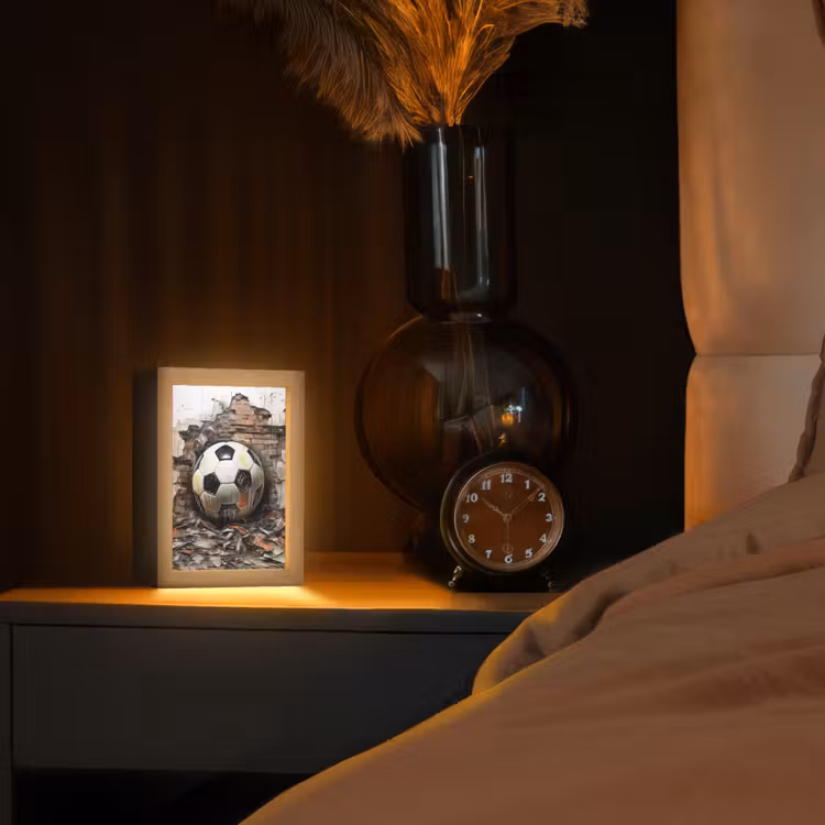 Voetbal - Muur - Zwart - Wit Light Box met kabel (Tafellamp) klein -sfeer1