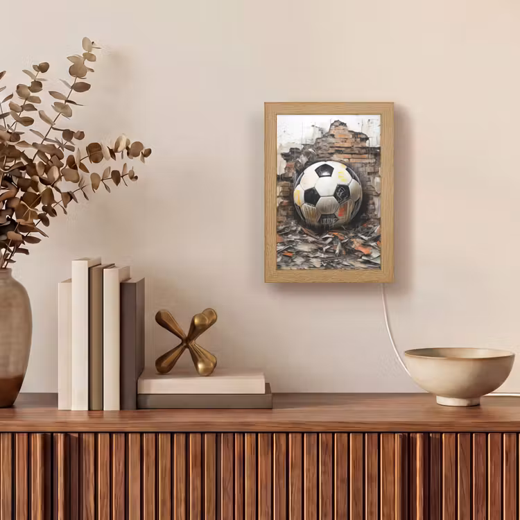 Voetbal - Muur - Zwart - Wit Light Box met kabel (Tafellamp) klein -sfeer2