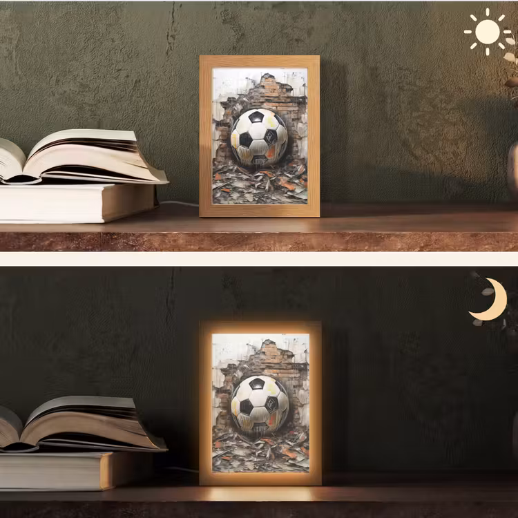 Voetbal - Muur - Zwart - Wit Light Box met kabel (Tafellamp) klein -sfeer3