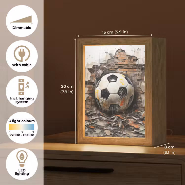 Voetbal - Muur - Zwart - Wit Light Box met kabel (Tafellamp) klein -USP_EN