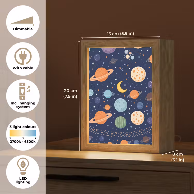 Ruimte - Planeten - Kleurrijk Light Box met kabel (Tafellamp) klein -USP_EN