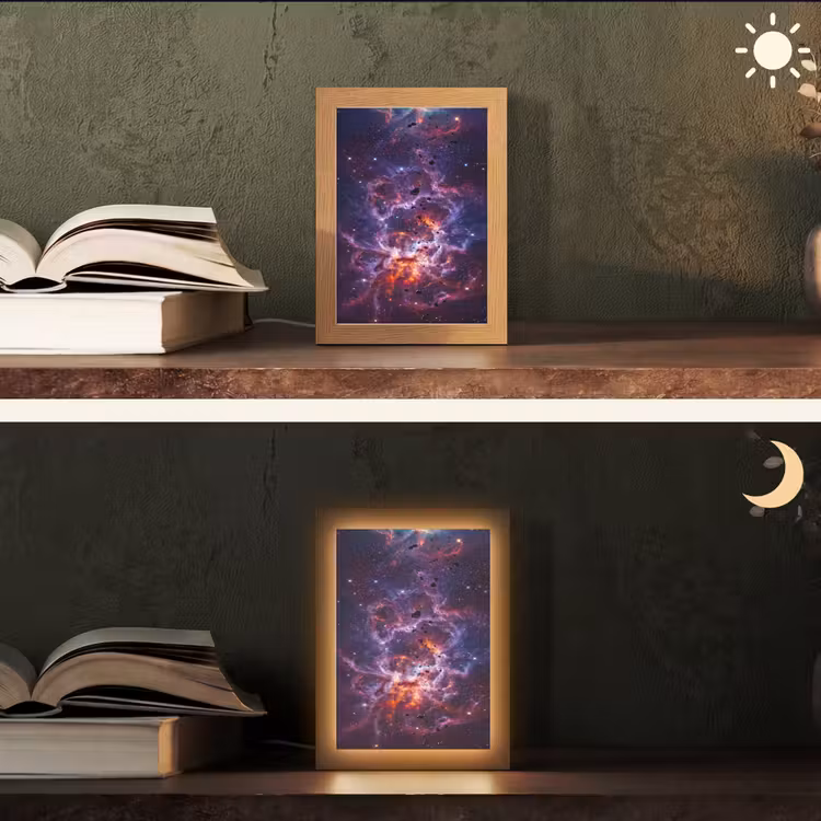 Space - Stars - Abstract - Colorful Light Box met kabel (Tafellamp) klein -sfeer3