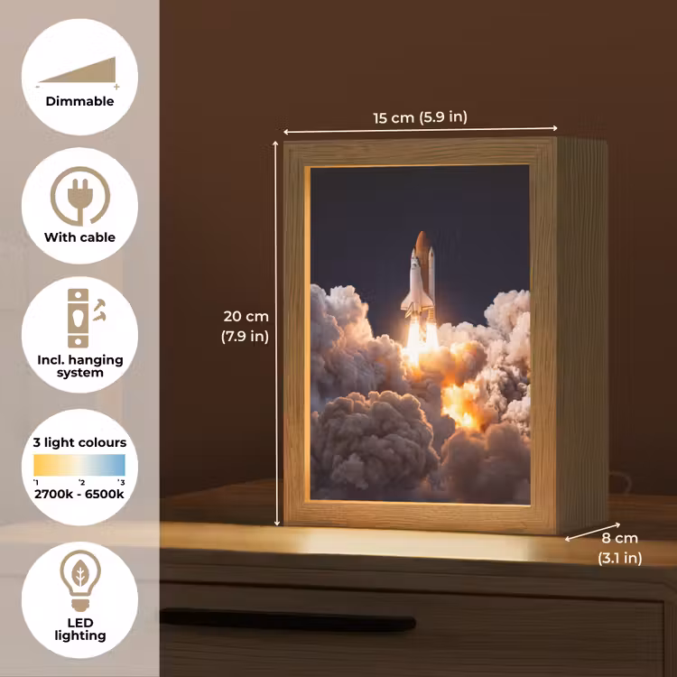 Table Lamp - Spacecraft - Launch - Stars - Ruimtevaartuig - Lancering - Sterren Light Box met kabel (Tafellamp) klein