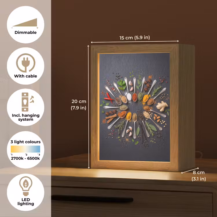 Kruiden - Lepels - Culinair - Kleurrijk - Sfeervol Light Box met kabel (Tafellamp) klein -USP_EN