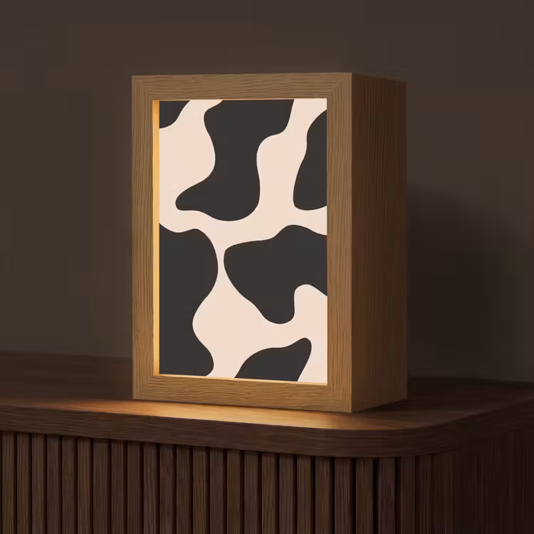 Vlekkenpatroon - Koe - Beige Light Box met kabel (Tafellamp) klein -z3d_website