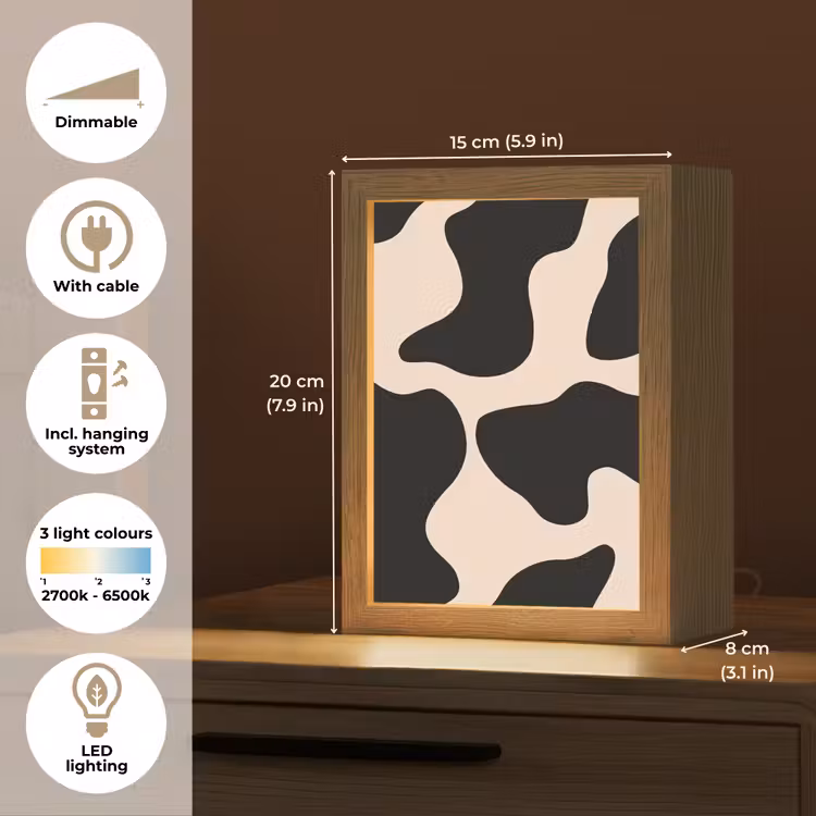 Vlekkenpatroon - Koe - Beige Light Box met kabel (Tafellamp) klein -USP_EN