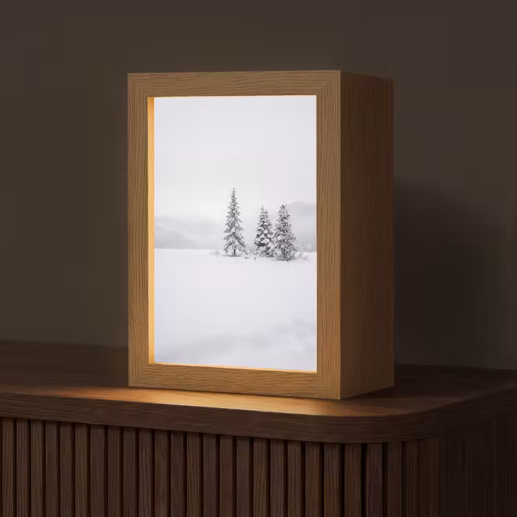 Fijnsparren - Sneeuw - Winter - Landschap - Stilte Light Box met kabel (Tafellamp) klein -z3d_website