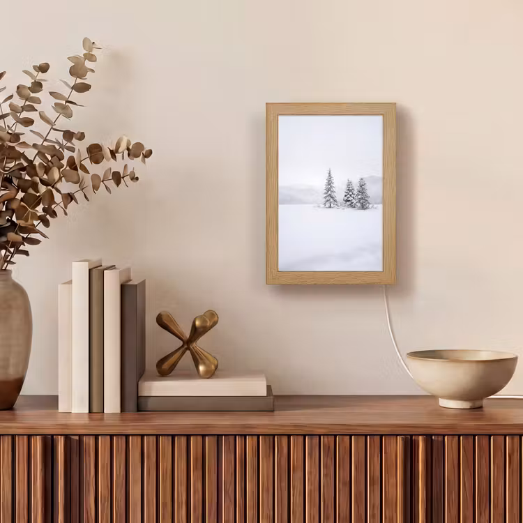 Fijnsparren - Sneeuw - Winter - Landschap - Stilte Light Box met kabel (Tafellamp) klein -sfeer2