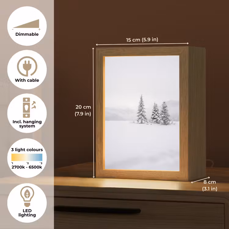 Fijnsparren - Sneeuw - Winter - Landschap - Stilte Light Box met kabel (Tafellamp) klein -USP_EN