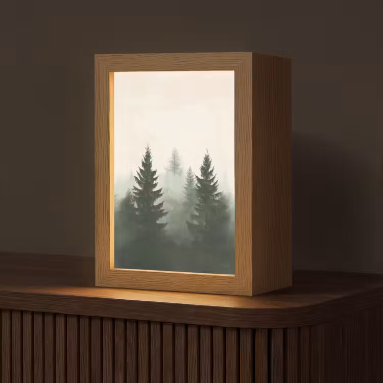 Sparren - Bomen - Groen - Beige Light Box met kabel (Tafellamp) klein -z3d_website