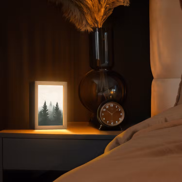 Sparren - Bomen - Groen - Beige Light Box met kabel (Tafellamp) klein -sfeer1