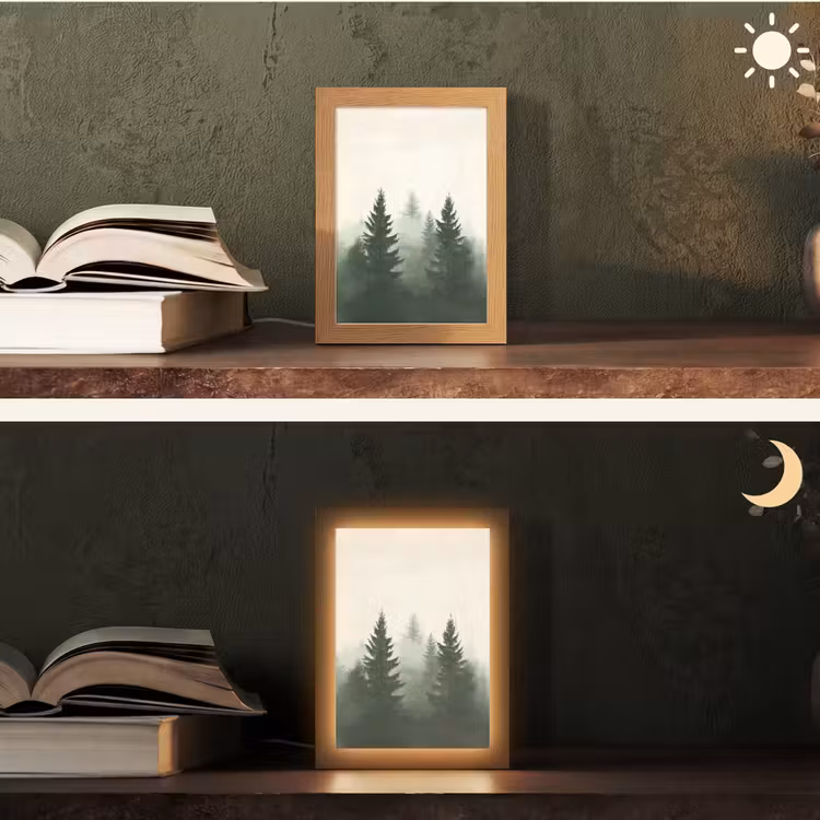 Sparren - Bomen - Groen - Beige Light Box met kabel (Tafellamp) klein -sfeer3