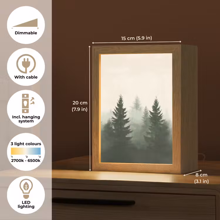 Sparren - Bomen - Groen - Beige Light Box met kabel (Tafellamp) klein -USP_EN