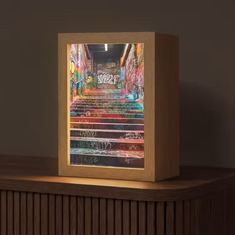 Trap - Graffiti - Kleuren - Kunst Light Box met kabel (Tafellamp) klein -z3d_website