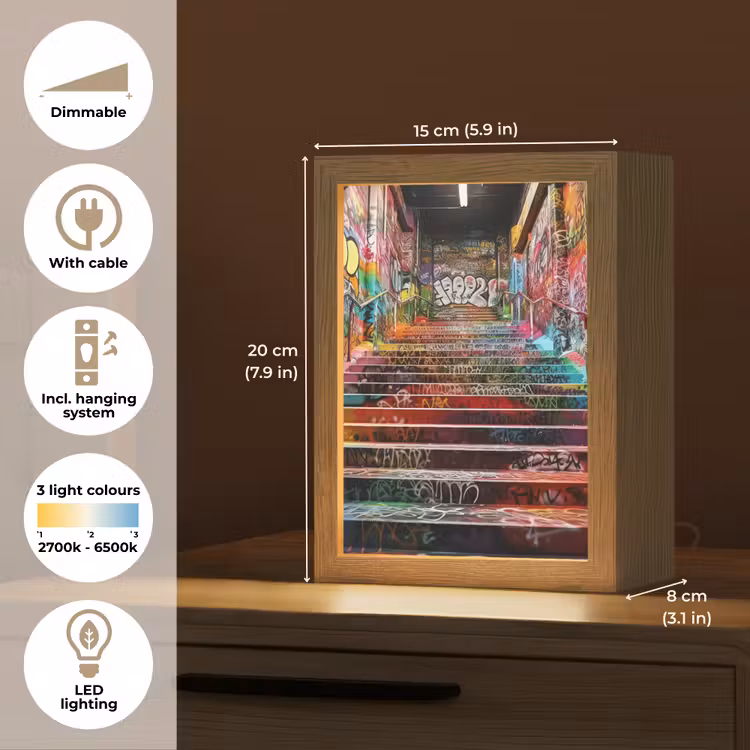 Trap - Graffiti - Kleuren - Kunst Light Box met kabel (Tafellamp) klein -USP_EN
