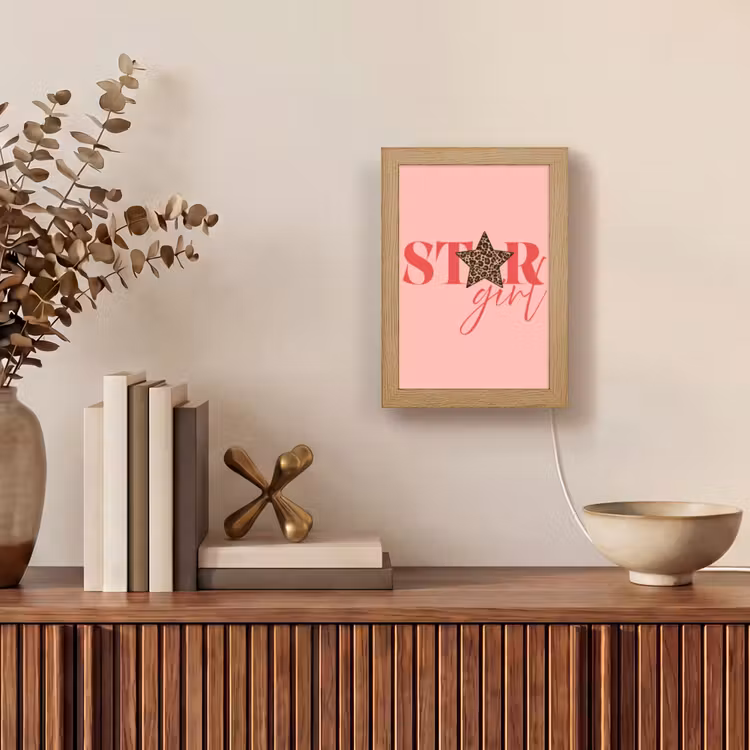 Star girl - Roze - Panter - Ster Light Box met kabel (Tafellamp) klein -sfeer2