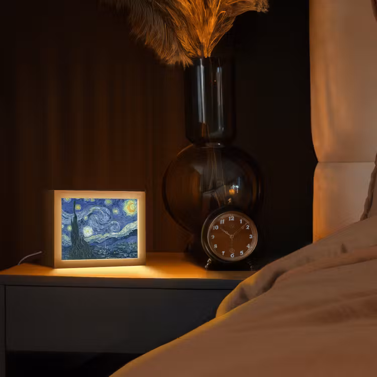 Sterrennacht - Schilderij - Oude meesters - Vincent van Gogh Light Box met kabel (Tafellamp) klein -sfeer1