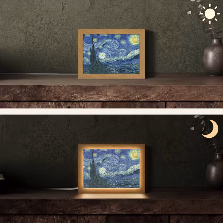Sterrennacht - Schilderij - Oude meesters - Vincent van Gogh Light Box met kabel (Tafellamp) klein -sfeer3