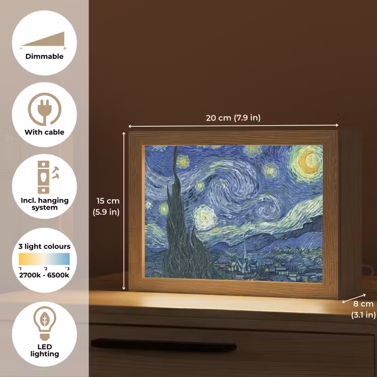 Sterrennacht - Schilderij - Oude meesters - Vincent van Gogh Light Box met kabel (Tafellamp) klein -USP_EN