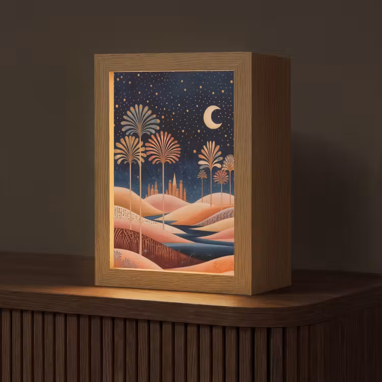 Sterrenhemel - Palmen - Rivier Light Box met kabel (Tafellamp) klein -z3d_website