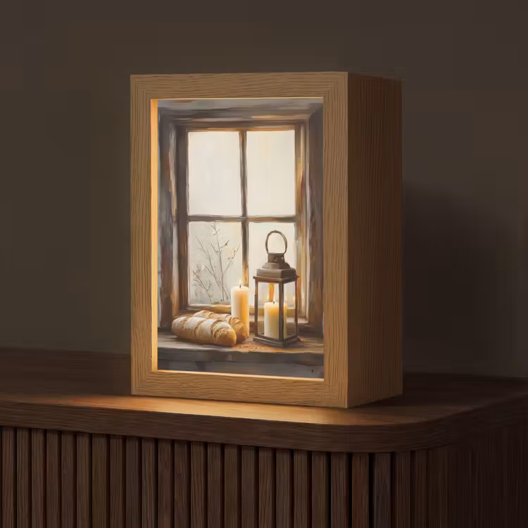 Stilleven - Rustiek - Kaarsen - Broden - Raam Light Box met kabel (Tafellamp) klein -z3d_website