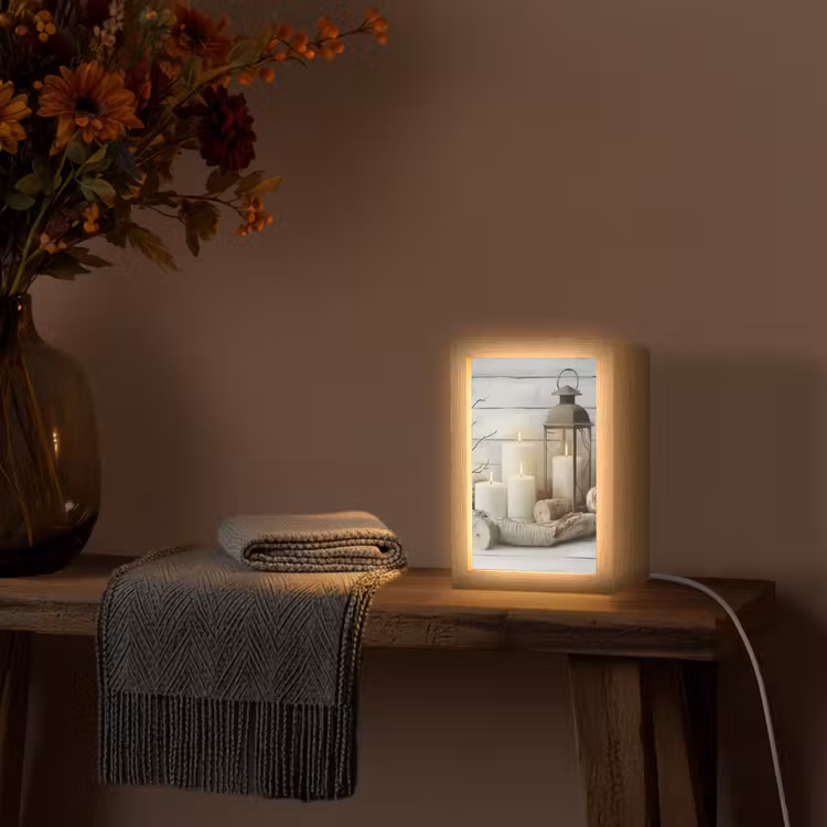 Stilleven - Wit - Kaarsen - Rustiek - Natuur Light Box met kabel (Tafellamp) klein -sfeer4