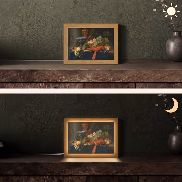 Stilleven met een gouden bokaal - Schilderij - Oude meesters Light Box met kabel (Tafellamp) klein -sfeer3