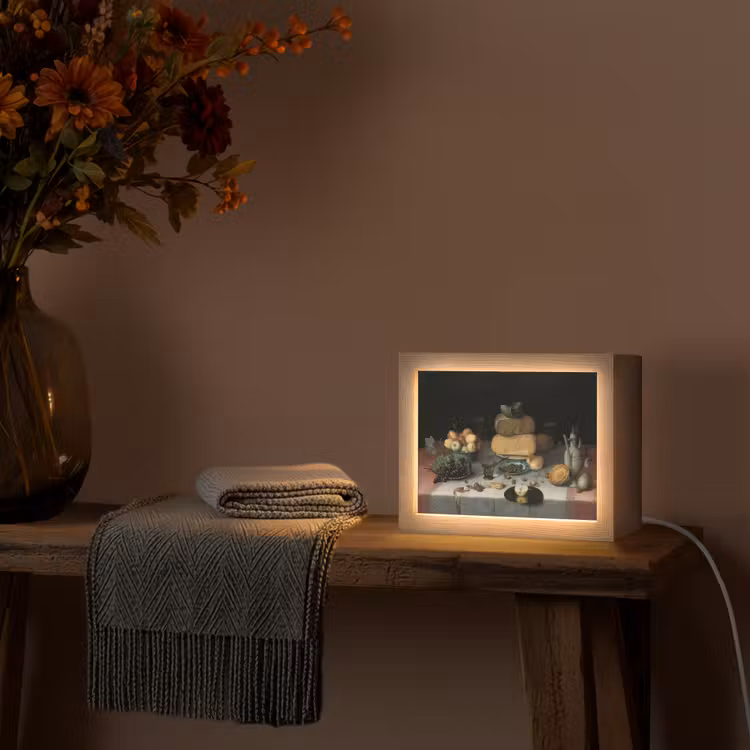 Stilleven met kazen - Kunstwerk - Oude meesters Light Box met kabel (Tafellamp) klein -sfeer4