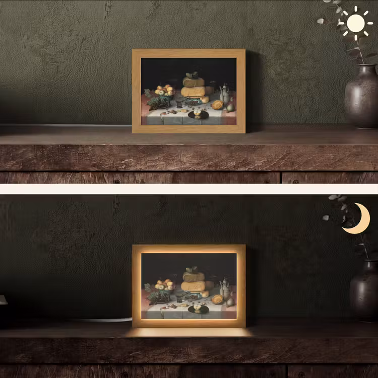 Stilleven met kazen - Kunstwerk - Oude meesters Light Box met kabel (Tafellamp) klein -sfeer3