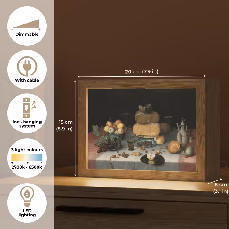 Stilleven met kazen - Kunstwerk - Oude meesters Light Box met kabel (Tafellamp) klein -USP_EN