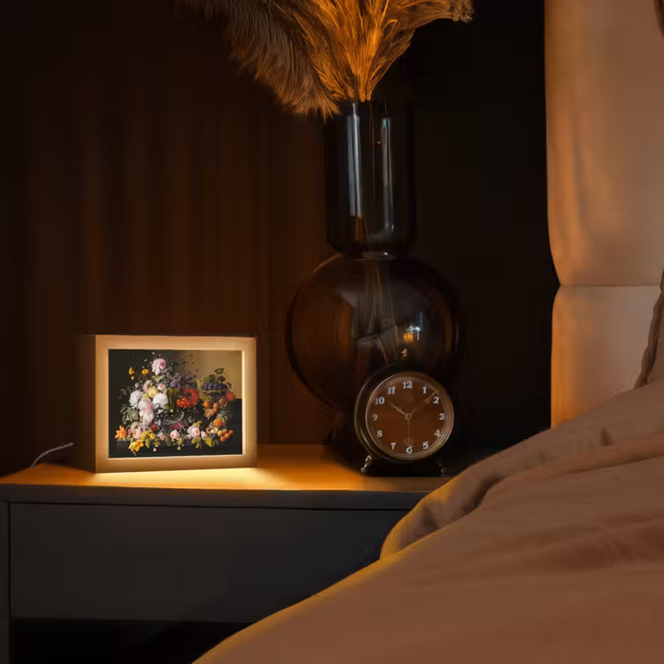 Stilleven met bloemen en fruit - Kunstwerk - Oude meesters Light Box met kabel (Tafellamp) klein -sfeer1