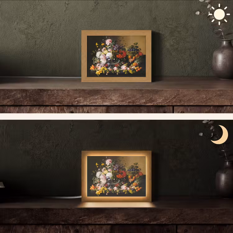Stilleven met bloemen en fruit - Kunstwerk - Oude meesters Light Box met kabel (Tafellamp) klein -sfeer3