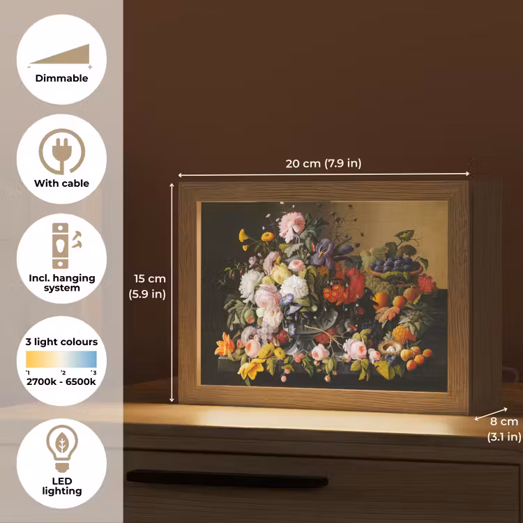 Stilleven met bloemen en fruit - Kunstwerk - Oude meesters Light Box met kabel (Tafellamp) klein -USP_EN