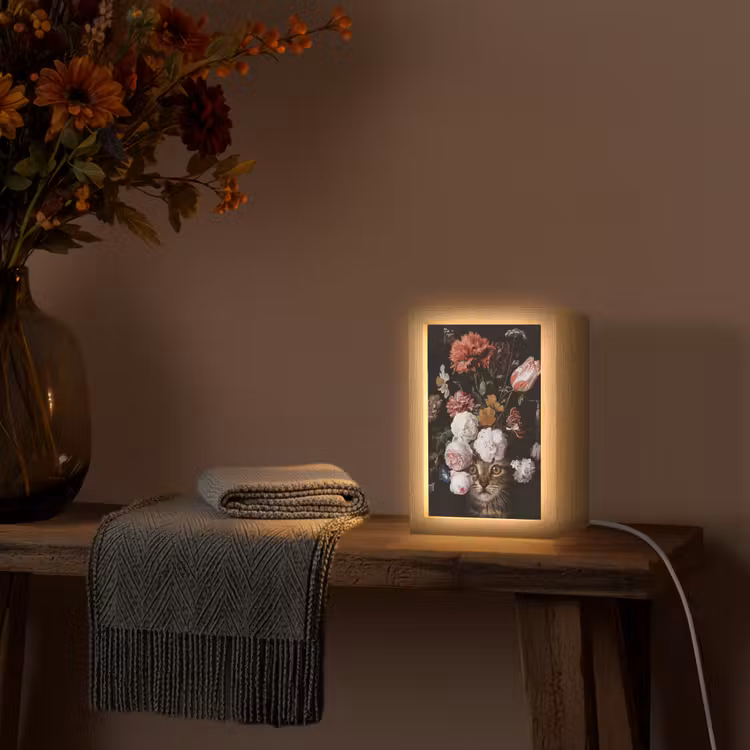 Stilleven met bloemen - Jan Davidsz de Heem - Kat Light Box met kabel (Tafellamp) klein -sfeer4
