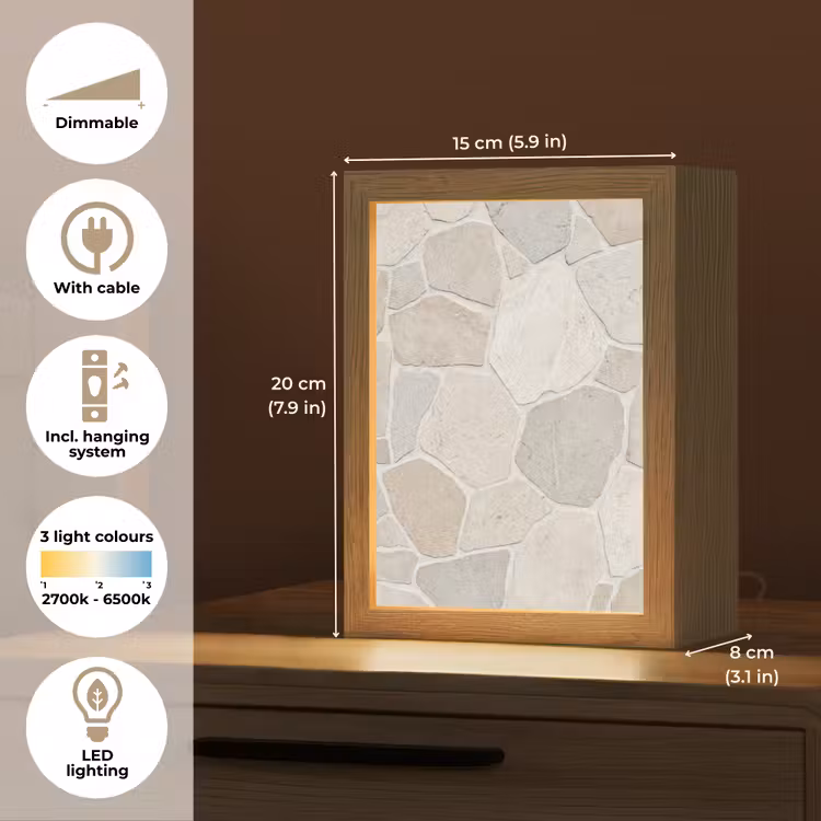 Steen - Patroon - Textuur - Beige Light Box met kabel (Tafellamp) klein -USP_EN