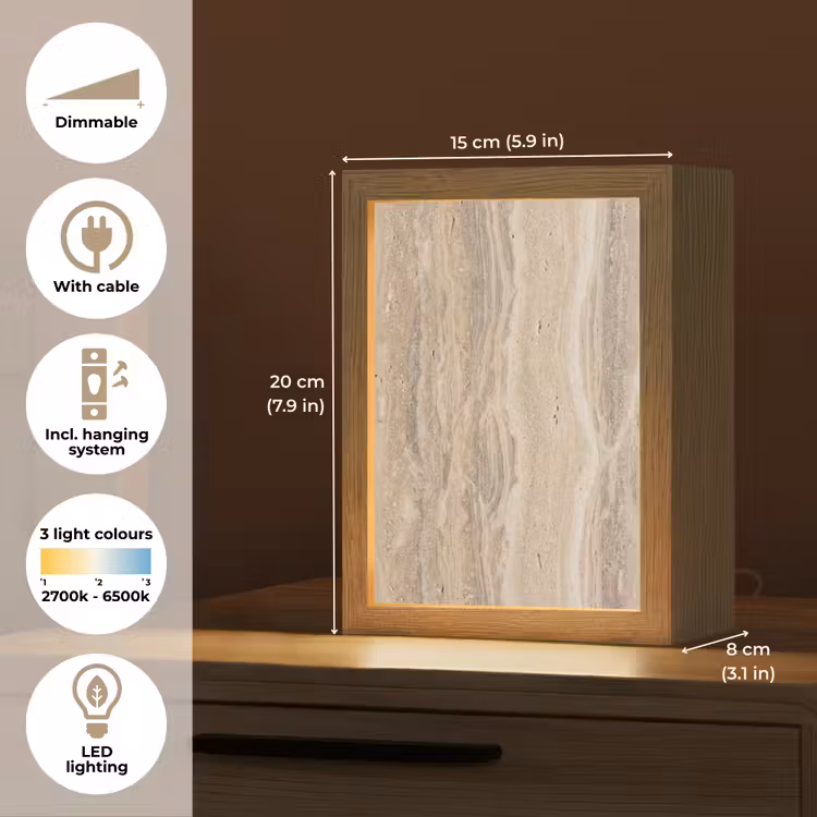Steen - Patroon - Textuur - Natuurlijk - Beige Light Box met kabel (Tafellamp) klein -USP_EN