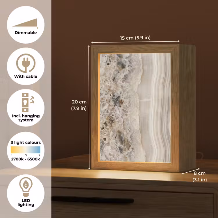 Steen - Textuur - Abstract - Beige - Wit Light Box met kabel (Tafellamp) klein -USP_EN