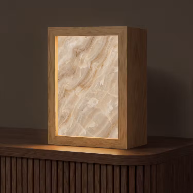 Steen - Ader - Natuur - Modern - Beige Light Box met kabel (Tafellamp) klein -z3d_website