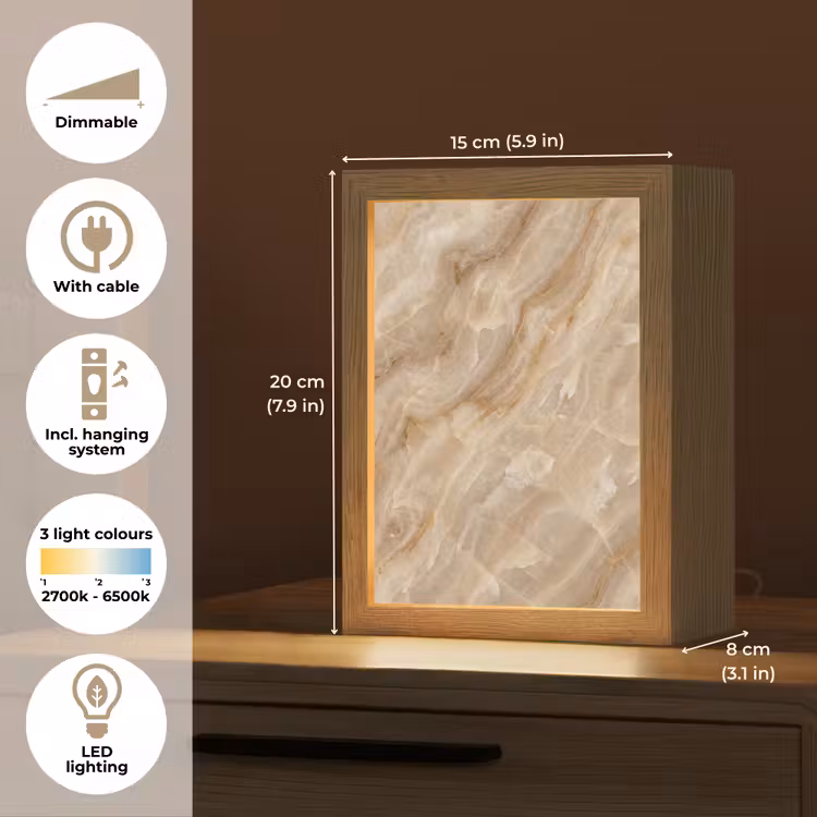 Steen - Ader - Natuur - Modern - Beige Light Box met kabel (Tafellamp) klein -USP_EN